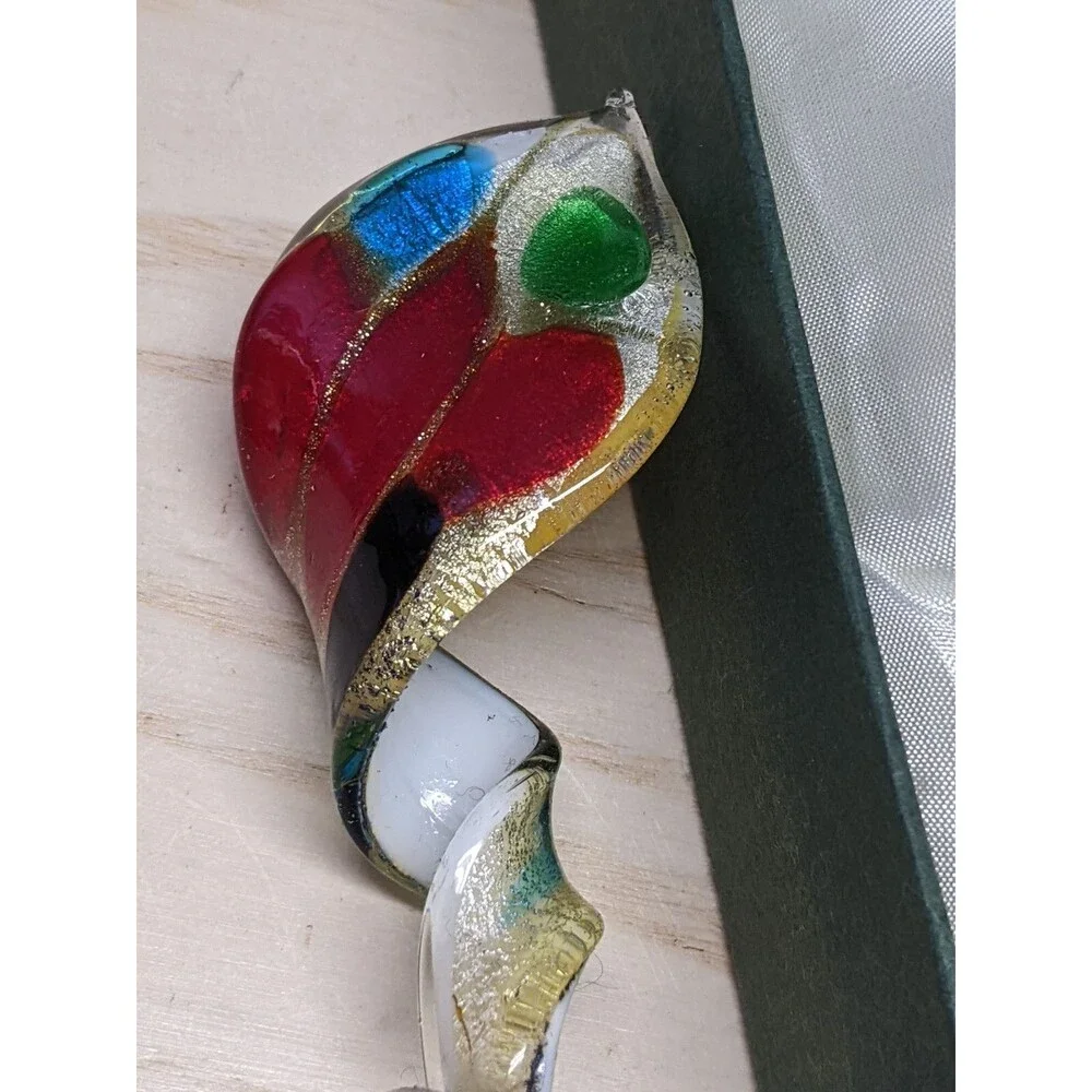 Murano Art Glass Wine Stopper Metal Barware In Box Red Aqua White  Gold specks